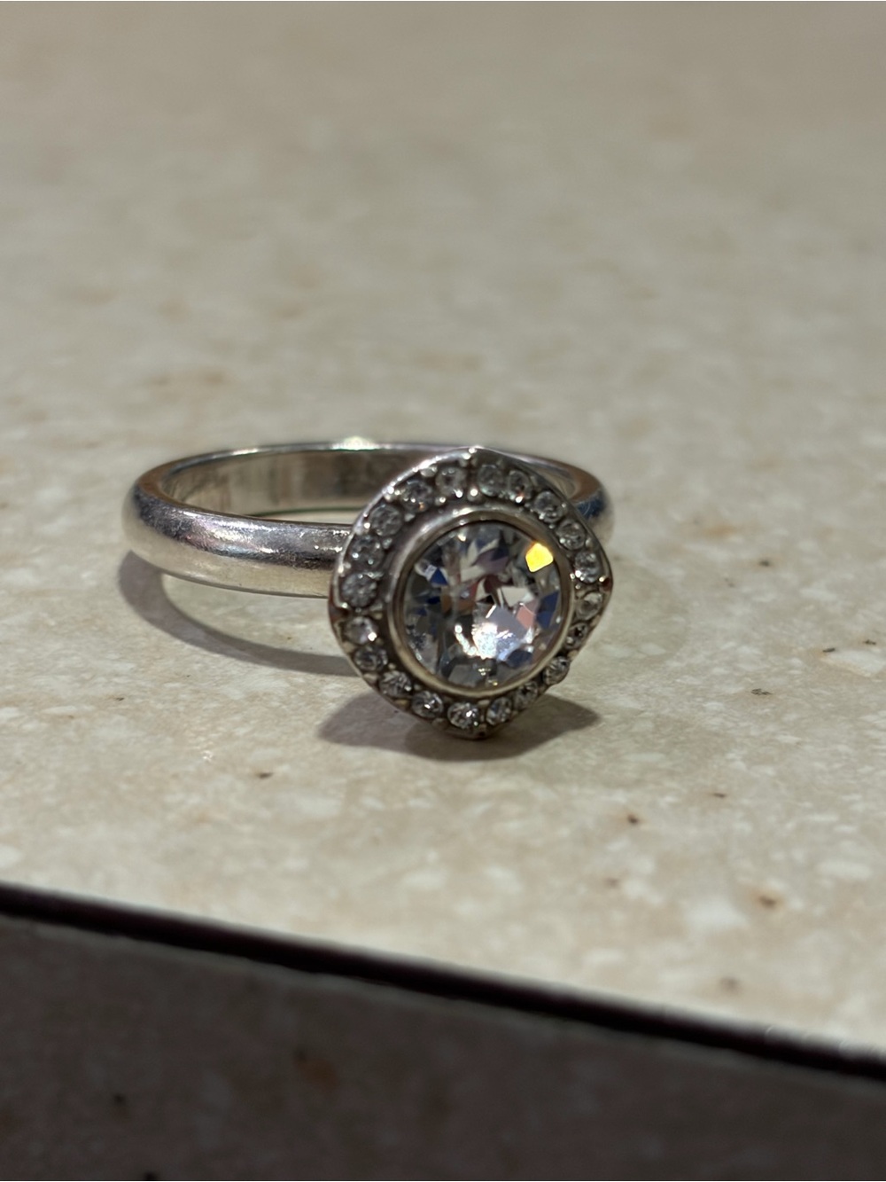 Brighton Silver-Tone Halo Ring with Clear Crystal